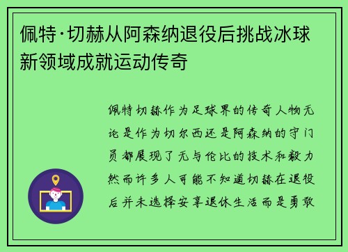 佩特·切赫从阿森纳退役后挑战冰球新领域成就运动传奇 佩特·切赫从阿森纳退役后挑战冰球新领域成就运动传奇